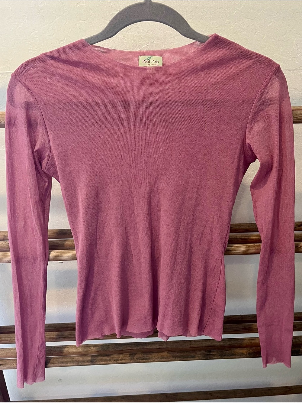 Petit Pois Long-Sleeve Nylon Crewneck Top - Rose Pink